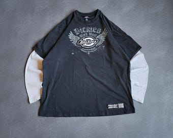 Vintage Dickies Affliction Like Long Sleeve Thermal Black Grey Shirt XL