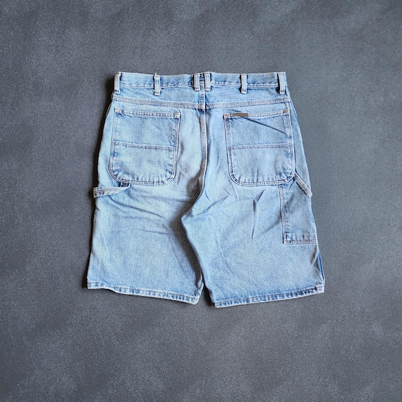 Y2K Schmidt Workwear Carpenter Dungaree Blue Denim Jean Shorts 32