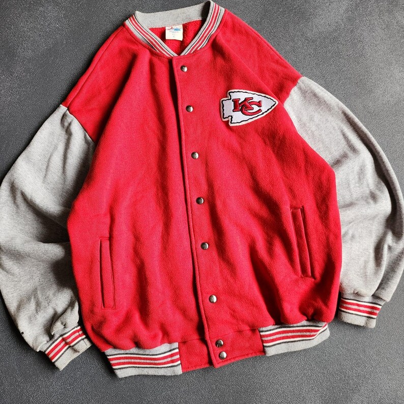 Vintage Kansas City Chiefs Red Grey Made in USA Varsity Bomber Jacket XL image 2