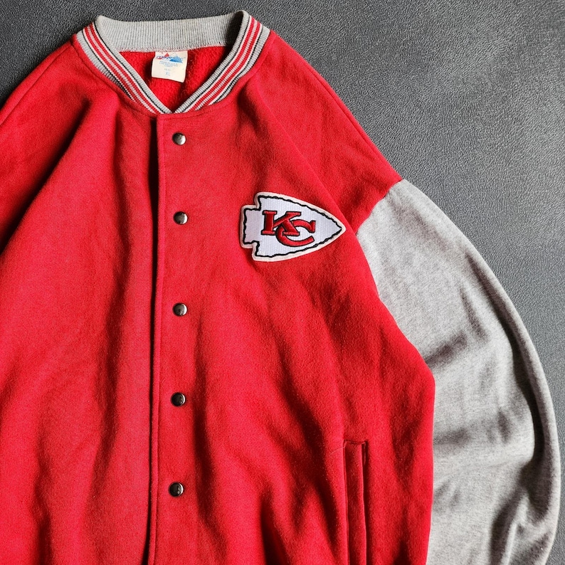 Vintage Kansas City Chiefs Red Grey Made in USA Varsity Bomber Jacket XL image 3