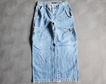 Vintage Ellemenno Skater Grunge Blue Denim Cargo Jeans 30x30