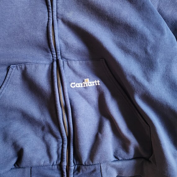 Vintage 90's Carhartt Navy Full Zip Therma Lined Hood… - Gem