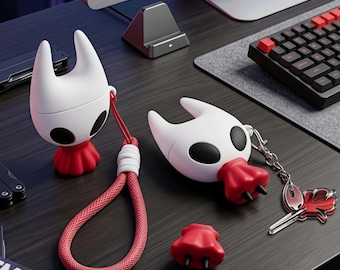 Étui pour AirPods Hollow Knight Hornet, étui pour écouteurs en silicone 3D, cadeau pour gamer avec lanière et breloque