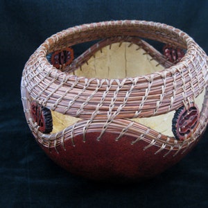 Needles and Nuts - Walnut Slices and Pine Needle Coiling Gourd Art