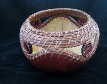 Needles and Nuts - Walnut Slices and Pine Needle Coiling Gourd Art