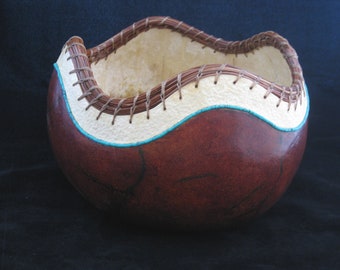 Turquoise Infinity -  Pine Needle Coiling Gourd Art