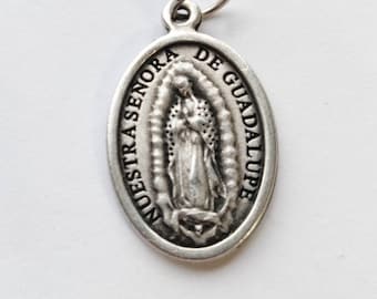 Our Lady Guadalupe Divine Mercy Oxidized Medal 1 inch, Catholic Medal, Catholic Charm, Jewelry Supplies, Rosary Parts, Catholic Parts, Jesus