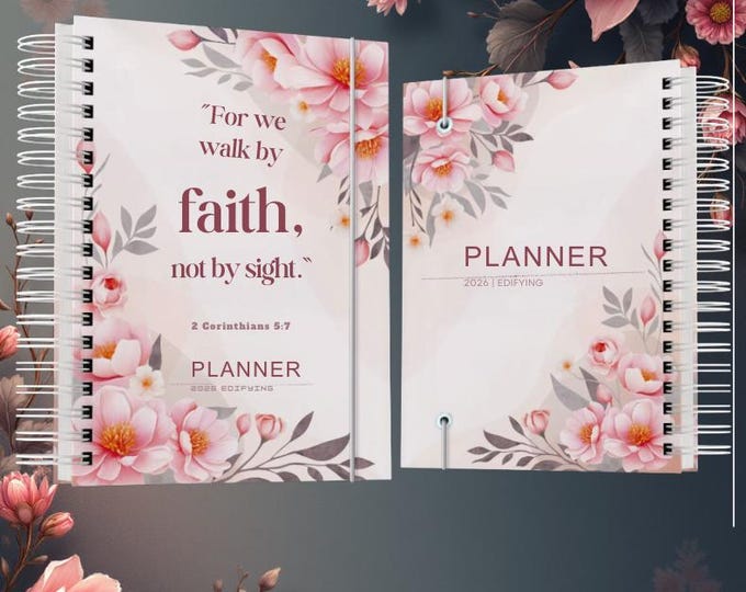 Featured listing image: 2026 Personalized Christian Planner – Daily Agenda with Name – A5 Floral Cover – Faith Gift for Women