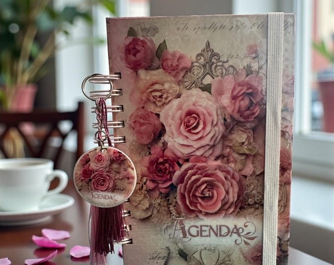 Featured listing image: Vintage A5 Floral Planner - Romantic Feminine Cover - Wire-O Bound - Elegant and Creative Gift Idea