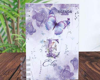 Capa Digital para Agenda 2026 - Borboleta Roxa e Floral com Letra Personalizada - Estilo Feminino A5