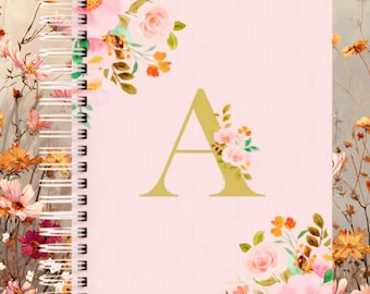 Caderno Floral Personalizado com Inicial – Capa Dura Feminina | Presente Cristão, Papelaria Delicada, A5