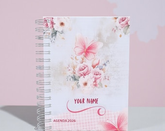 2026 Personalized Planner | Custom Name Floral Butterfly Agenda | Daily Planner | Gift for Women | Printable or Hardcover Notebook