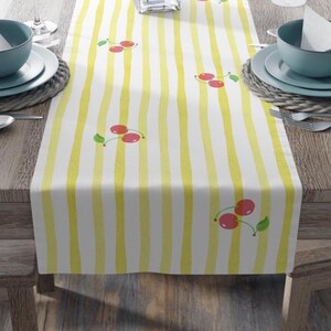 Table Runner Farmhouse Cottage Decor Yellow Stripes Cotton Poly Blend Kitchen Dining Linens