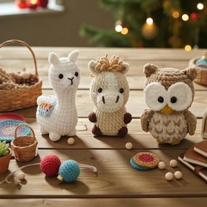 Animal Amigurumi Crochet Pattern Set, Llama Horse Owl Toy PDF, Cute Animal Crochet Bundle, DIY Gift for Kids and Home