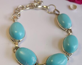 Turquoise Adjustable Cuff Bracelet, 925 Silver Overlay Elegant Gemstone Handmade Boho Jewelry Gift