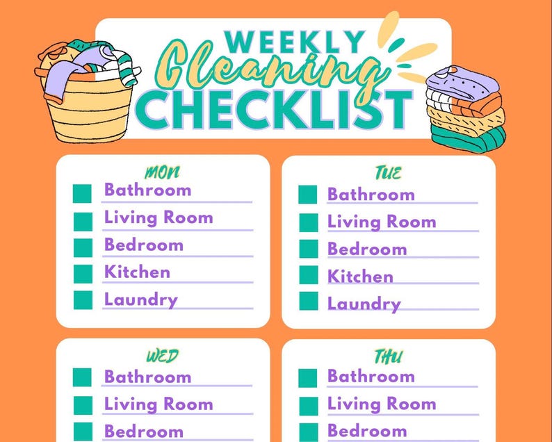 Weekly Cleaning Checklist | Printable Home Organization Chart ...