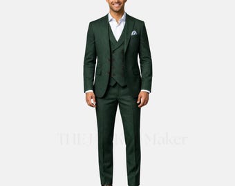 Costume homme vert émeraude, Costume 3 pièces personnalisé pour homme, Costume de mariage pour homme, Costume de marié coupe slim, Costume avec gilet croisé, Costume formel sur mesure