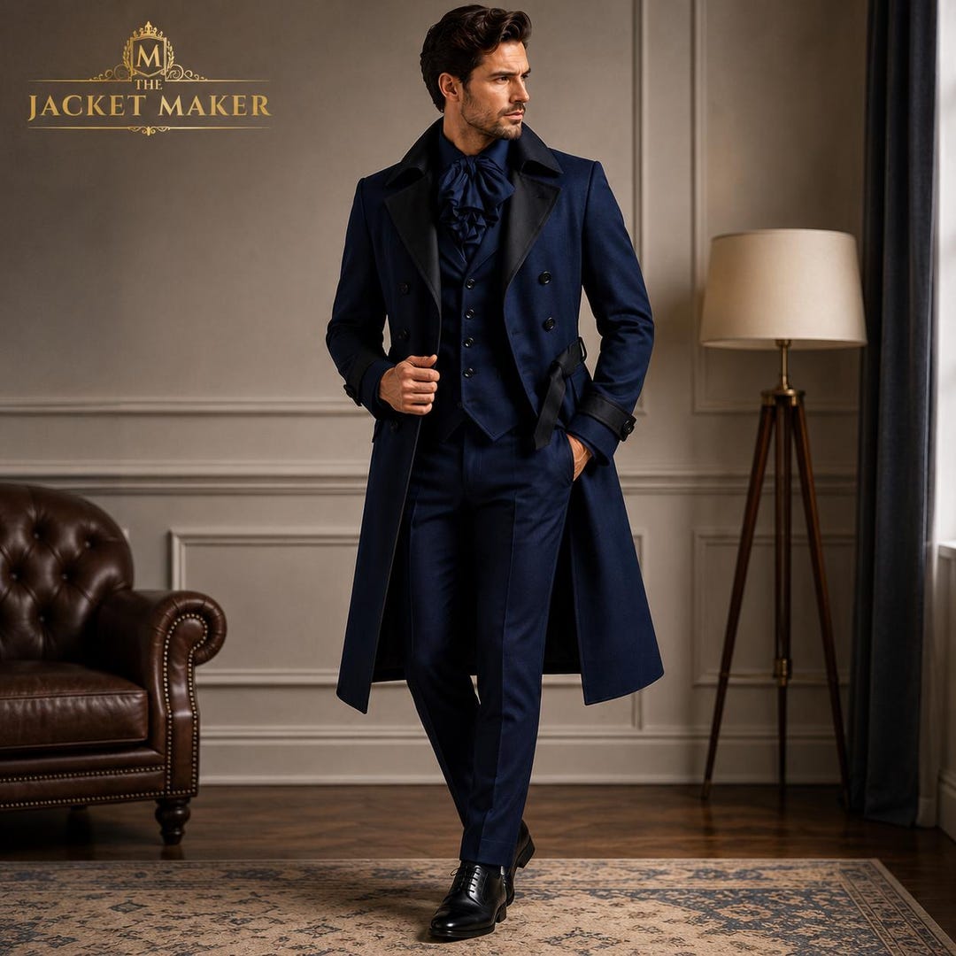 Navy Blue Victorian Suit Men, Gothic Tailcoat Suit, Regency