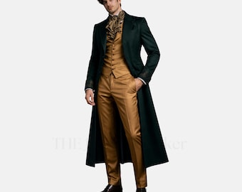 Gothic Herren Anzug dunkel grün Frack viktorianischen 3 Teilig Gold Anzug königlicher Steampunk formelle Outfit