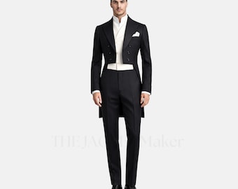 Herren Schwarz Viktorianischer Frack Anzug Regency Hochzeit Bräutigam Formelle Outfit