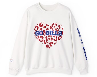 Buffalo Bills Leopard Heart Crewneck Sweatshirt: Cozy Fan Apparel