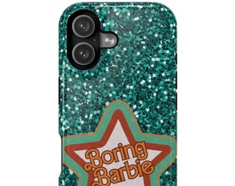 Boring Barbie Phone Case, Glitter Print Phone Cover, Impact-Resistant, MagSafe