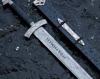 Hand Crafted Damascus Steel Viking Sword, Custom Handmade Northmen Sword, Personalized Engraved Anniversary Gift