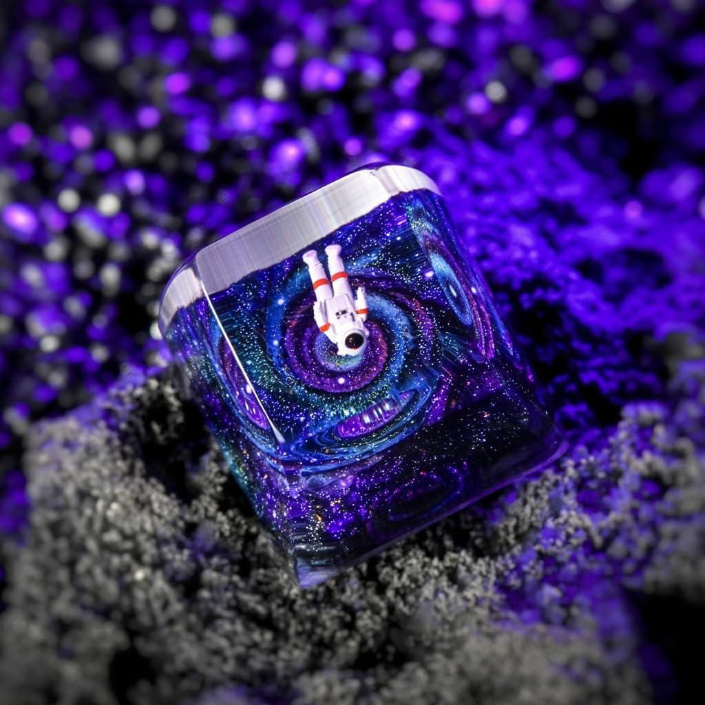 Astronaut Floating in Galaxy Nebula Resin Artisan Keycap, Space Themed ...