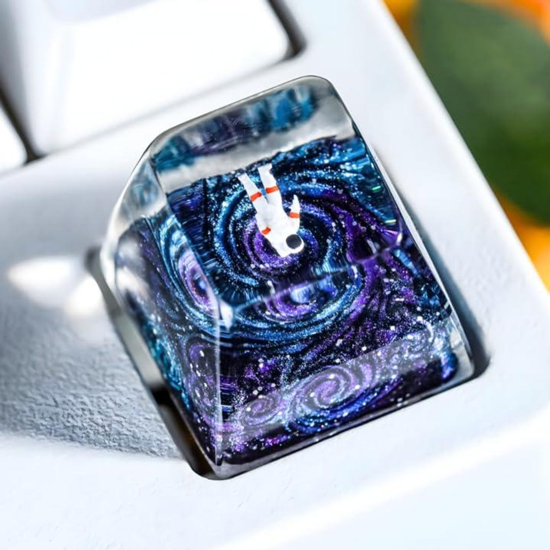 Space Theme Key Rack Astronaut Floating in Galaxy Nebula Resin Artisan Keycap, Space Themed ...