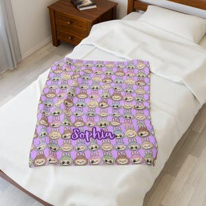 Personalized Bubu Monster Blanket | Custom Name Pastel Plush Throw | Cute Kawaii Monster Blanket| Perfect gifts, birthday, Christmas, Family image 6