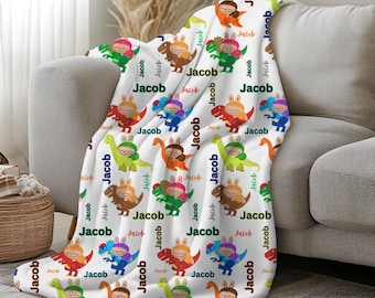 Personalized Dinosaur Plush Blanket | Custom Name Dino Throw | Cozy Couch & Bed Blanket | Perfect gifts, birthday, Family, Friends, Kids