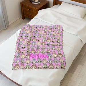 Personalized Bubu Monster Blanket | Custom Name Pastel Plush Throw | Cute Kawaii Monster Blanket| Perfect gifts, birthday, Christmas, Family image 3