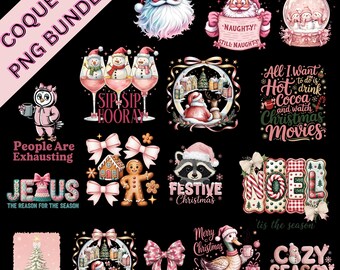 Christmas Coquette PNG Bundle, Aesthetic Holiday Sublimation Designs, Preppy Xmas png, Tis The Season, Merry Christmas Png, Cute Santa Png