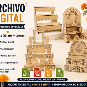 Pack de 5 altares  de muertos de Corte Láser - Archivos svg, png, ai, cdr- Diseños unicos