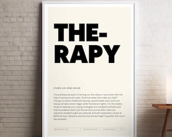 Therapie Poster, lustige digitale Wandkunst, Definition Druck, Wörterbuch, Millennial Slang, Instant Download