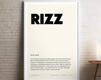 Rizz Poster, lustige digitale Wandkunst, Definition Drucke, Wörterbuch, Gen Z Slang, Sofort Download