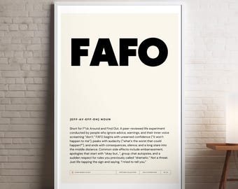 FAFO Poster, lustige digitale Wandkunst, Definition Drucke, Wörterbuch, Gen Z Slang, Sofort Download