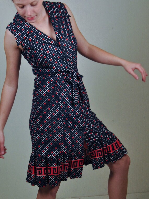 60's NAVY Polka DOT Dress with Pleats