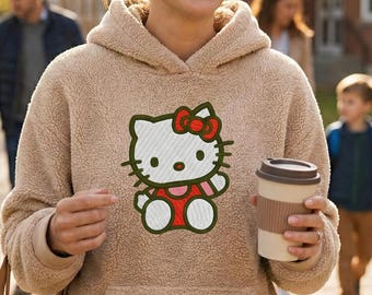 Embroidered Cute Anime Kitty Crewneck or Hoodie for Women Youth Personalized Name Sweatshirt Cozy Handmade Gift for Moms Kids