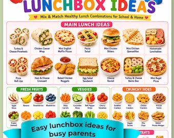 Kids Lunchbox Ideas Printable, Kids Lunch Ideas, School Lunch, Lunchbox Food Chart, Kids Food Ideas, Kids Lunch Planner, Easy Lunch Idea Kid