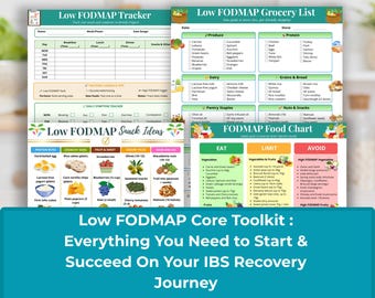 Low FODMAP IBS Management Kit, Food & Grocery List, Symptom Tracker, Snack Chart (Digital Download)