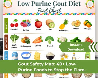 Low Purine Gout Diet Food Chart, Gout Safe Foods Guide (Instant Download), Kidney-Friendly Grocery