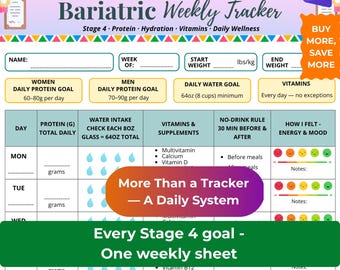 Bariatric Weekly Tracker, Gastric Bypass Sleeve Journal, Protein Hydration Vitamins (PDF), Post-Op WLS Recovery