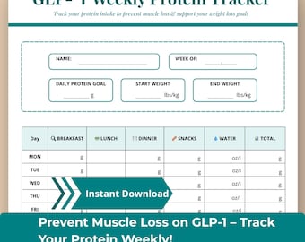 GLP-1 Protein Tracker | Weekly Weight Loss, Muscle Preservation (Digital Download)