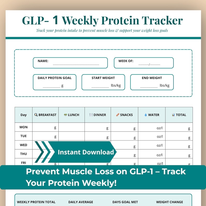 GLP-1 Protein Tracker | Weekly Weight Loss, Muscle Preservation (Digital Download) image 1