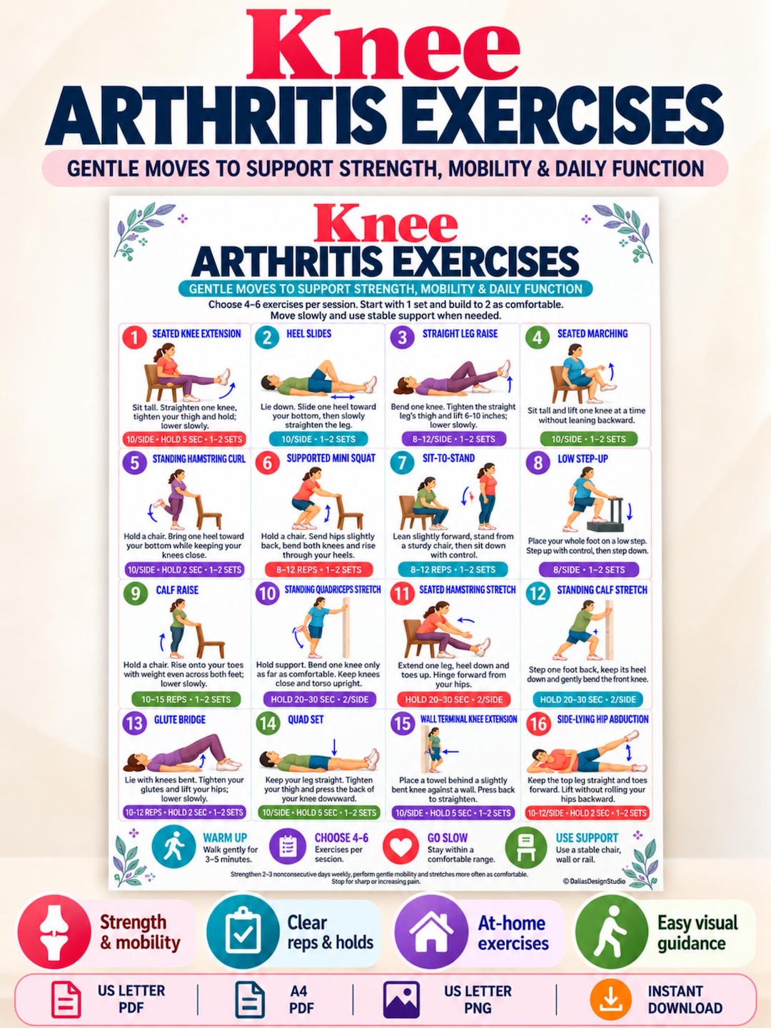 Knee Arthritis Exercises Printable, Knee Strengthening Exercise Chart ...
