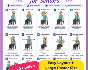 Chair Yoga Exercises for Seniors Printable, Chair Yoga, Senior Exercise Chart, Chair Exercises, Seated Exercise, Elderly Mobility Workout