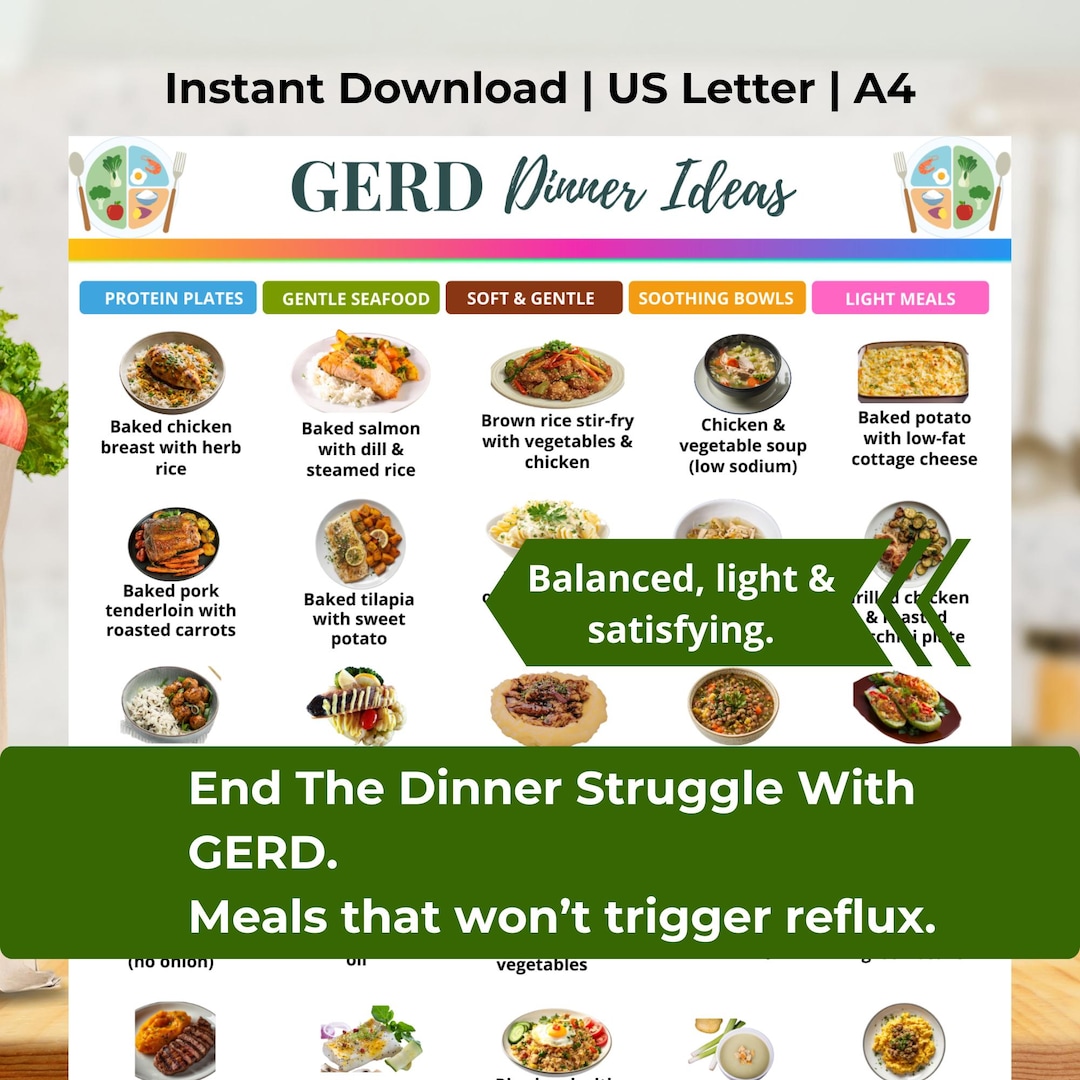 Gerd Menu Plan Example GERD Dinner Ideas Chart, Acid Reflux Friendly Meal Plan (PDF Download ...