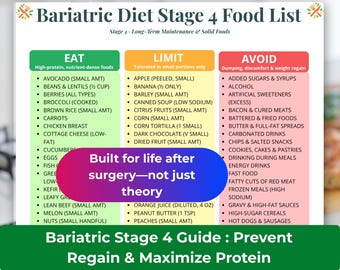 Bariatric Diet Stage 4 Food List, Gastric Bypass & Sleeve Maintenance Guide Printable, High Protein Food Chart, Weight Loss Surgery Recovery