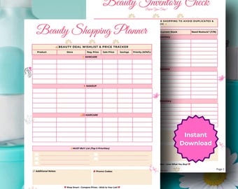 Beauty Shopping Planner | Makeup, Skincare Budget Tracker (PDF)